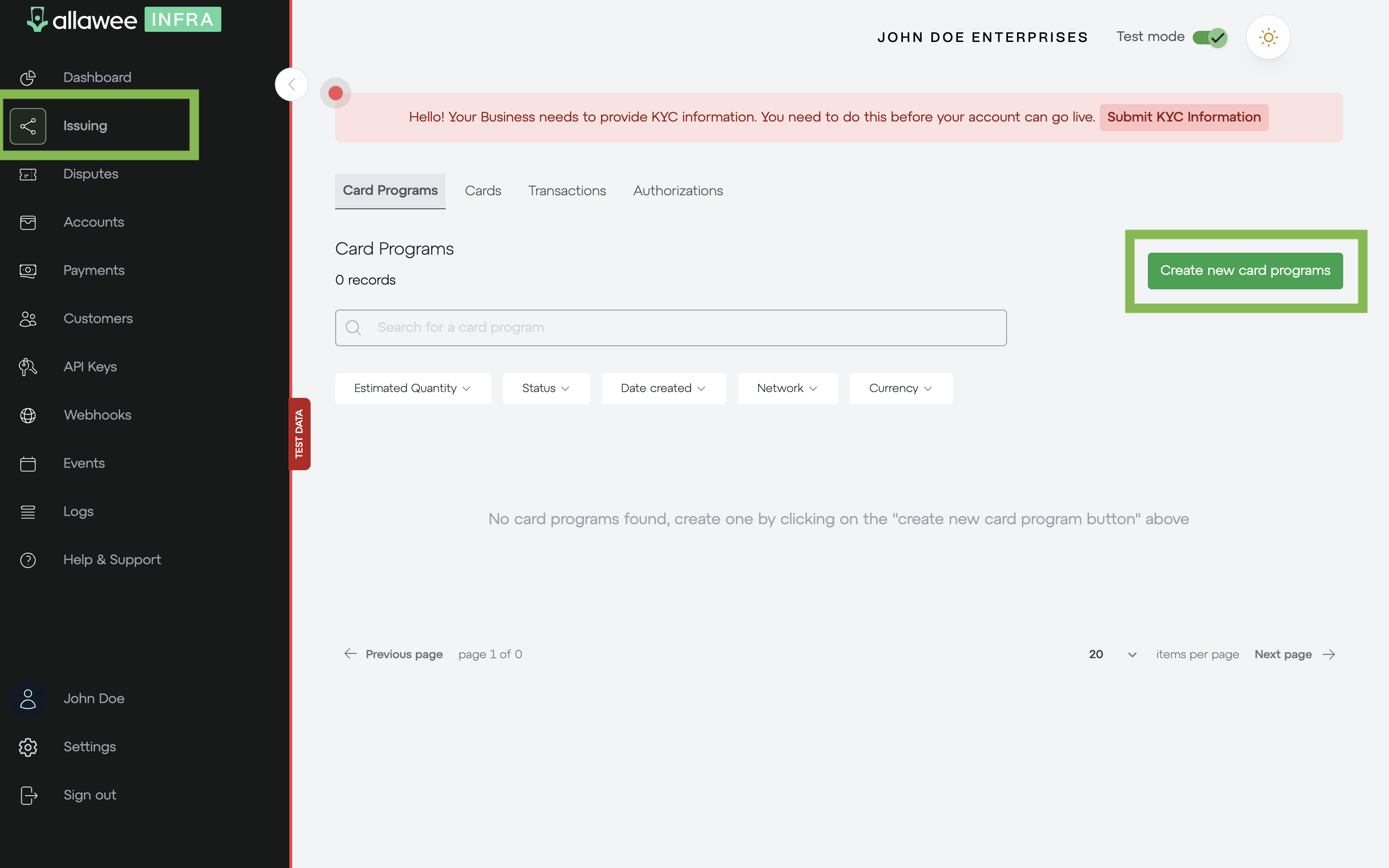 Issuing Dashboard